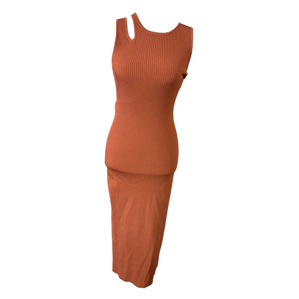 all:row Womens Maxi Dress‎ Small Orange Ribbed Bodycon Cutout Sleeveless Stretch